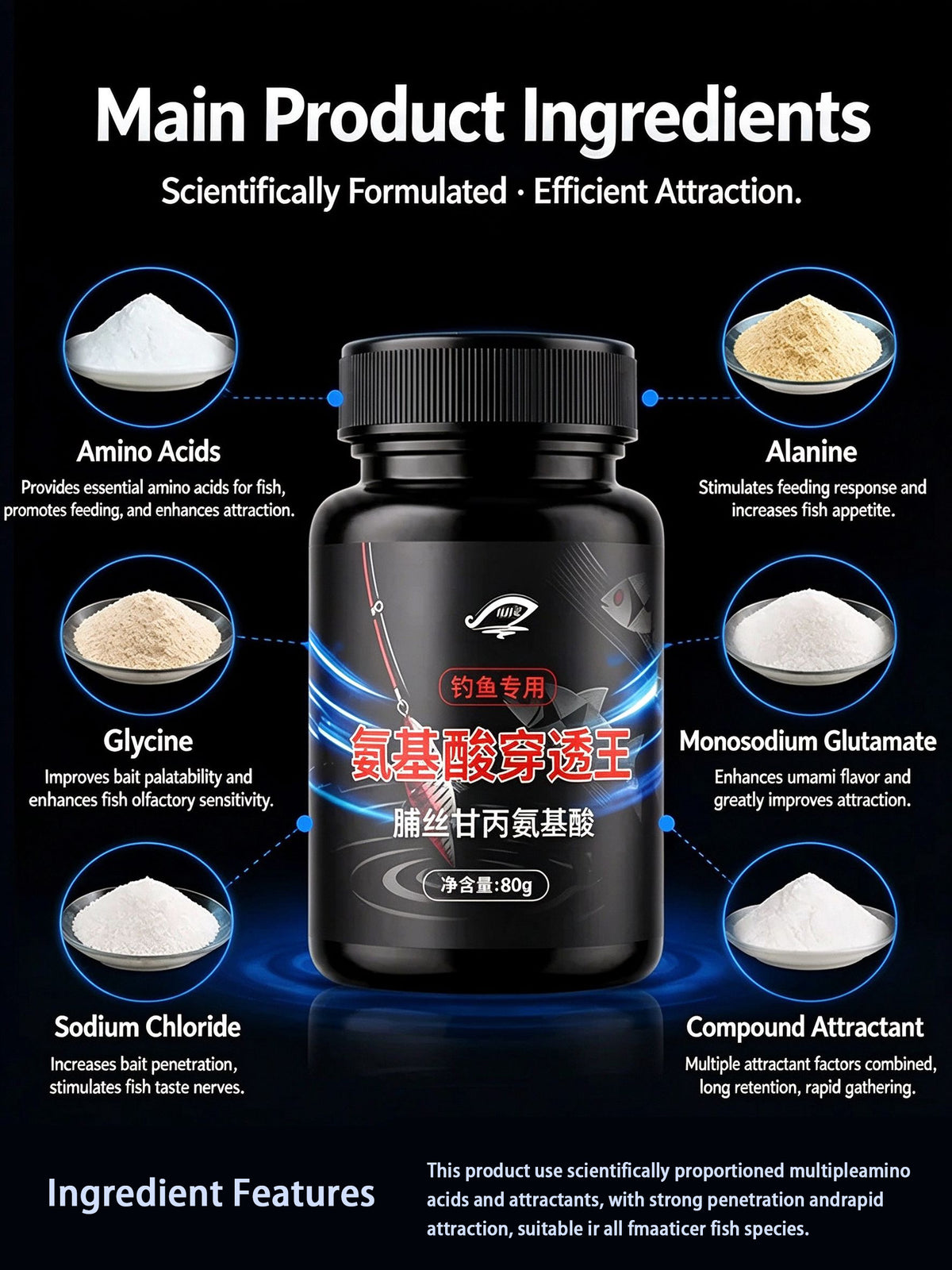 Proline-Glycine-Alanine Amino Acid Fishing Additive – High-Penetration Fish Attractant for Fishing Ponds and Wild Fishing