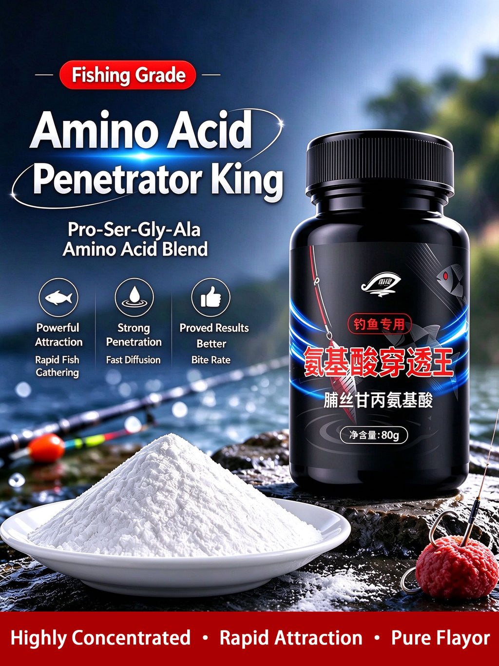 Proline-Glycine-Alanine Amino Acid Fishing Additive – High-Penetration Fish Attractant for Fishing Ponds and Wild Fishing